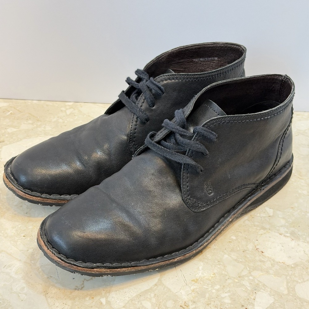 John Varvatos Hipster Chukka Boots Mens Black Leather Lace Up Sz 9.5M US F505L4B